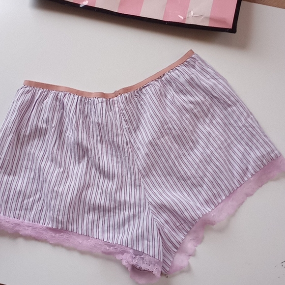 VICTORIA'S SECRET Soft Cotton Sleep Shorts Lace Stripes - Picture 9 of 11
